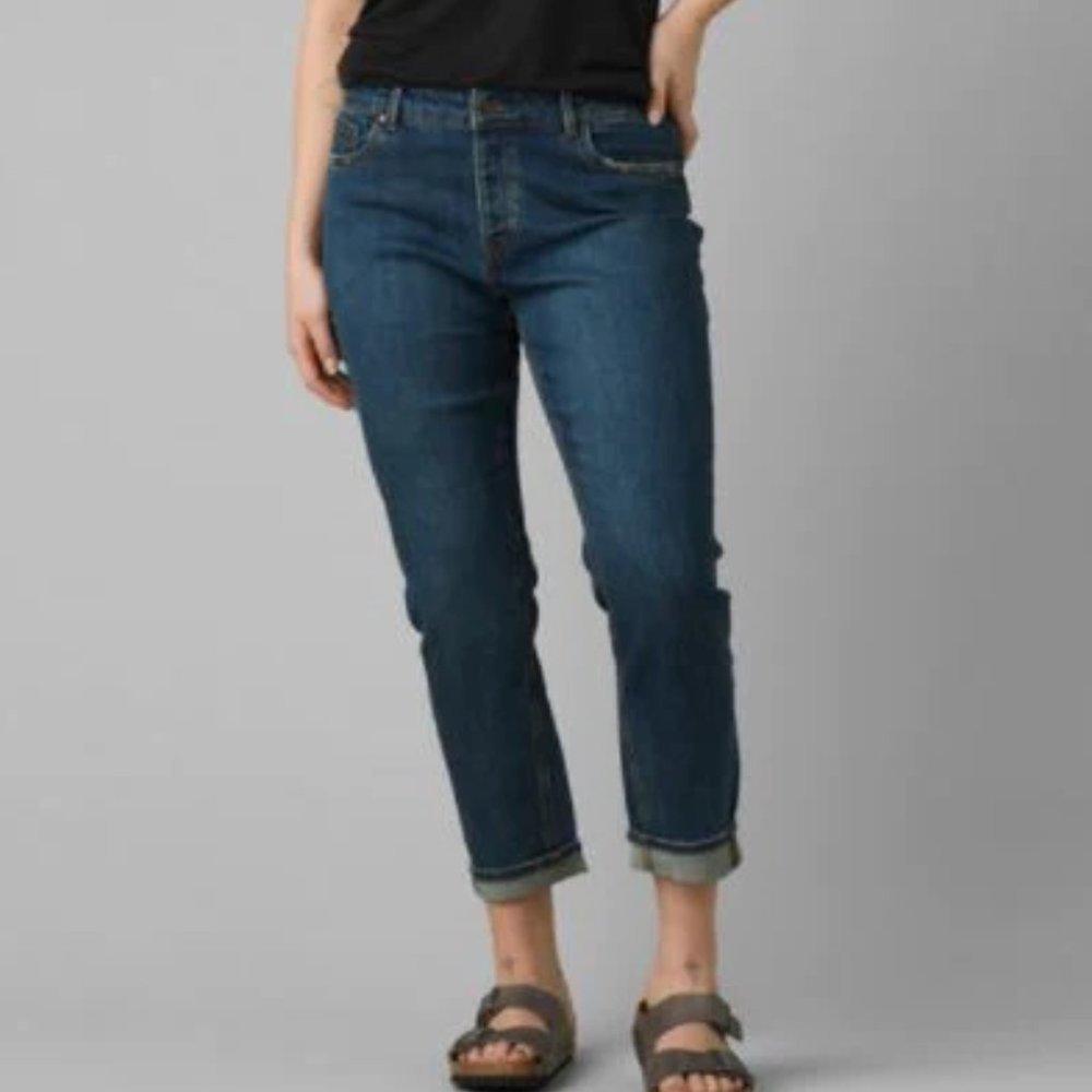 prAna Buxton Slim Boyfriend Fit Jeans in Deep Blue Size 0 (Waist 25)‎ NWT